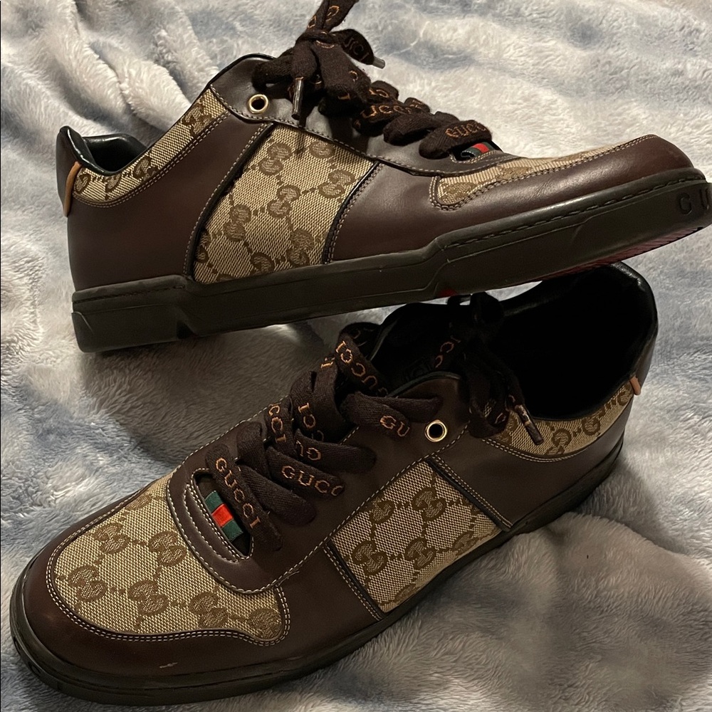 Gucci Men's Dark Brown and Beige Sneakers